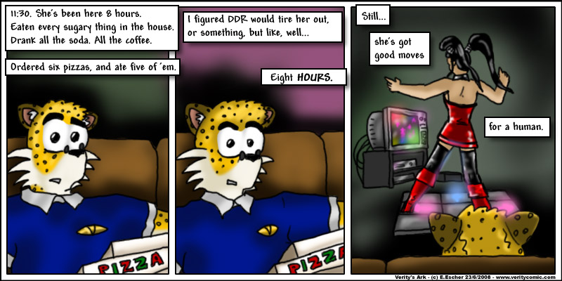 Eustace outstays her welcome and plays on sabe's DDR pad