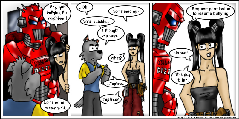 Eustace saves Isegrim wolf from the red robot.