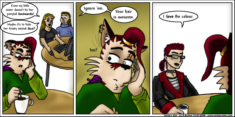 Escher is surprised by a girl in glasses