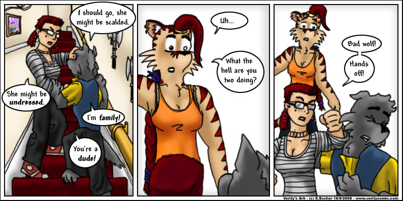 Ruby and Isegrim fight on the stairs