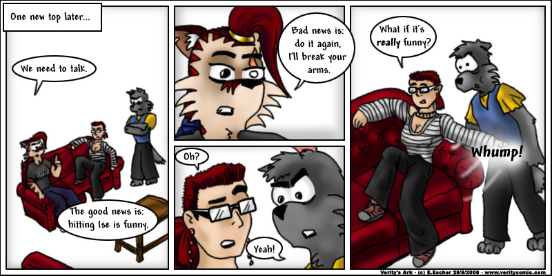 Escher asks ruby not to hit Ise