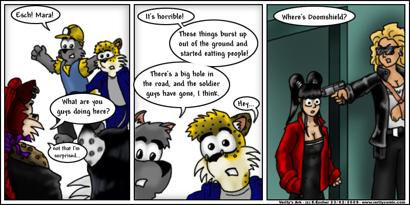 Doomshield has Eustace at gunpoint