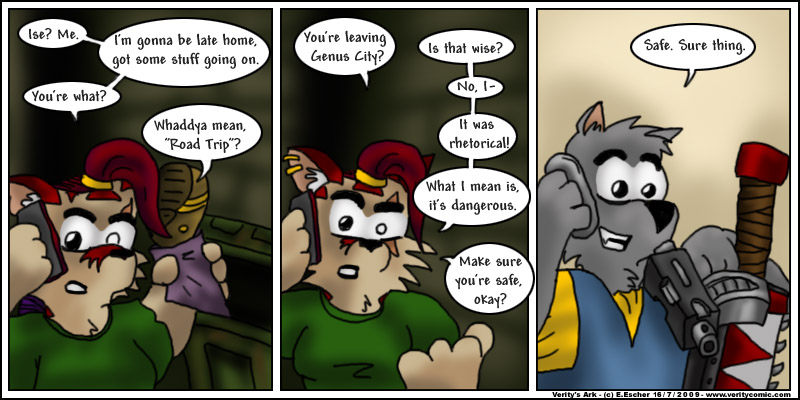 Isegrim borrows Eschers weapons