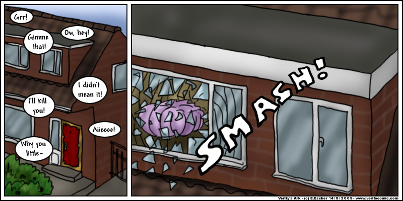 Somebody gets thrown through eschers window again