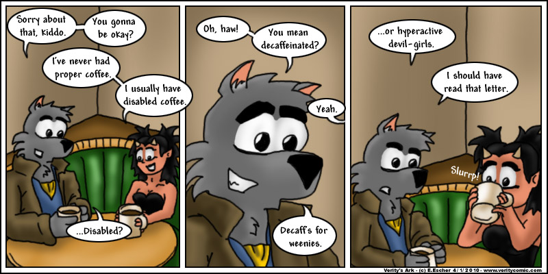 Isegrim gives Miki her first cup of real coffee