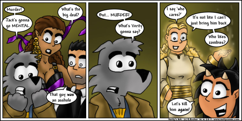 Verity isn't upset about murder