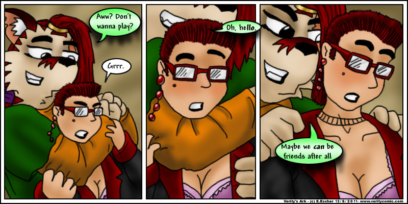 Ruby's not wearing a shirt.