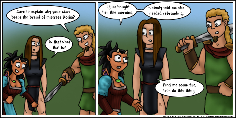 The slave girl is branded