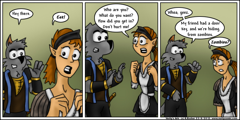 Isegrim encounters a nervous maid in the castle