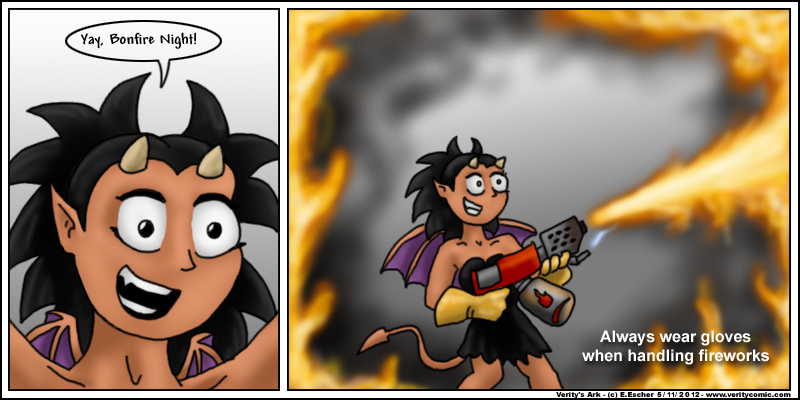 Miki the imp demonstrates firework safety