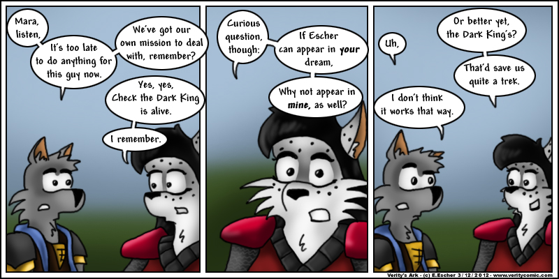 Mara wonders why Escher appeared in Isegrim's dream.