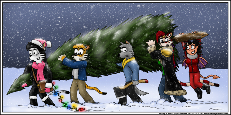 Mara, Sabe, Isegrim, Escher and Miki have chosen a tree for christmas