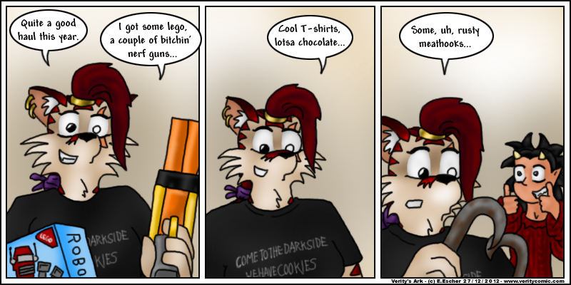 Escher reviews her christmas gifts