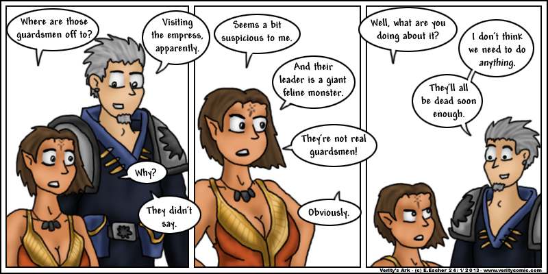 Crissie realises the knights aren't real guardsmen