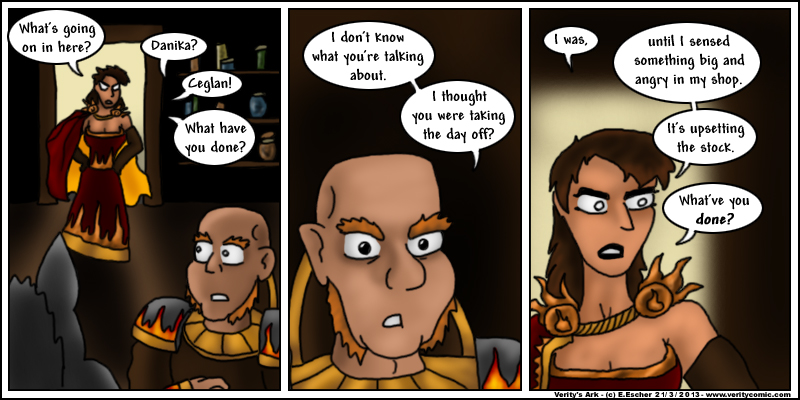 The red witch confronts the dwarf mage